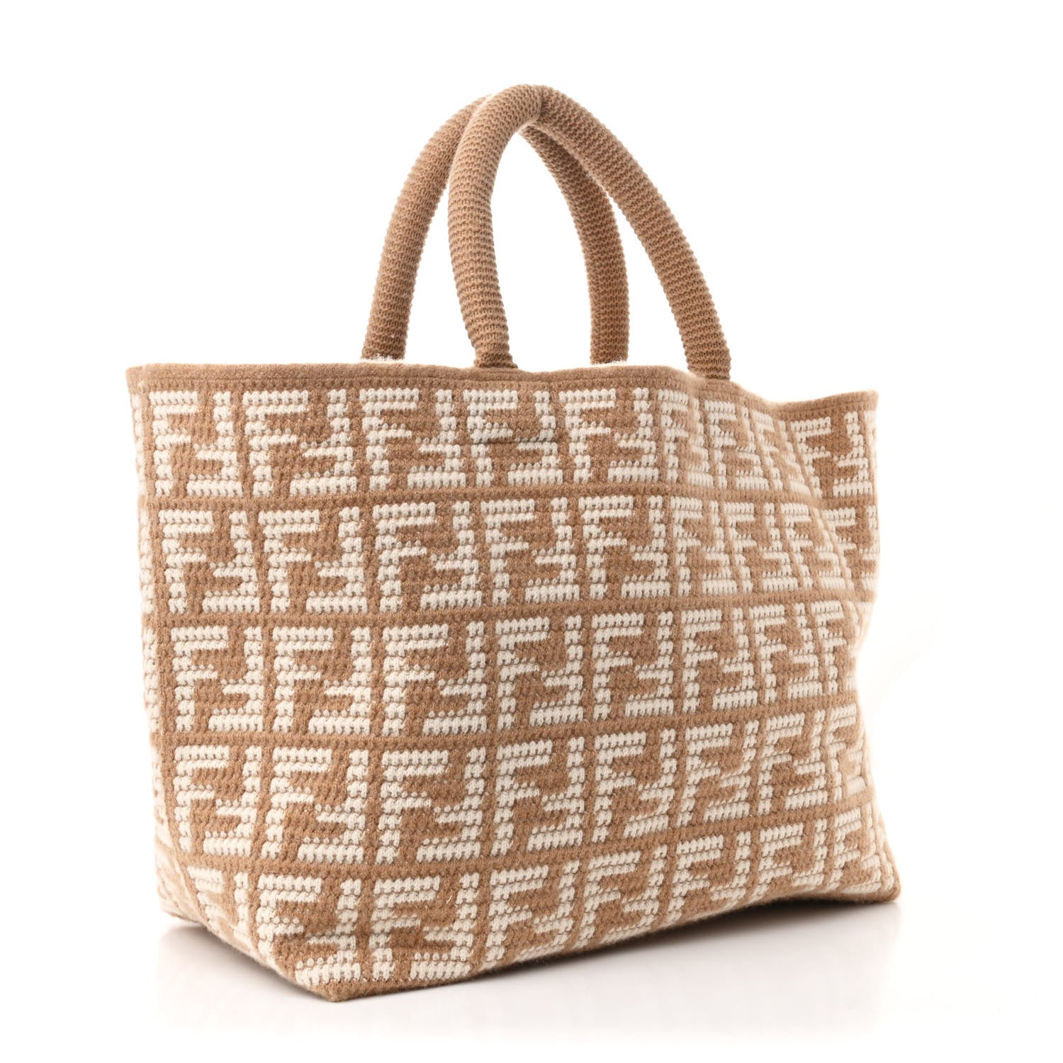 Fendi Cashmere FF Large Shopper Tote Cammello 3 of 10