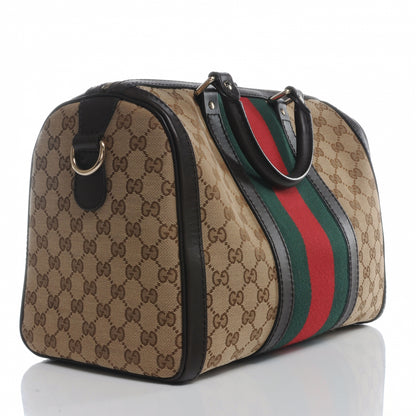 Gucci Monogram Selleria Calfskin Vintage Web Medium Boston Beige Ebony Cocoa 3 of 9