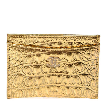 Chanel Metallic Calfskin Crocodile Embossed Cocodile Card Holder Gold 1 of 9