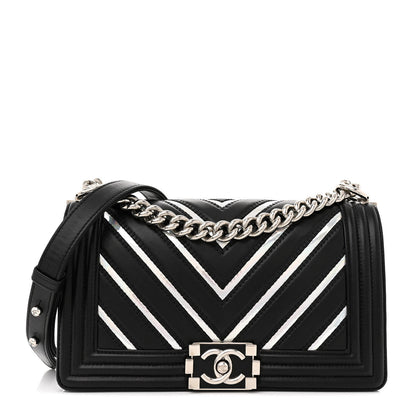 Chanel Lambskin Iridescent PVC Chevron Quilted Medium Boy Flap Black Silver 1 of 10