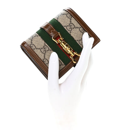 Gucci GG Supreme Monogram Textured Calfskin Web Jackie 1961 Card Case Beige Ebony Brown Sugar 2 of 8