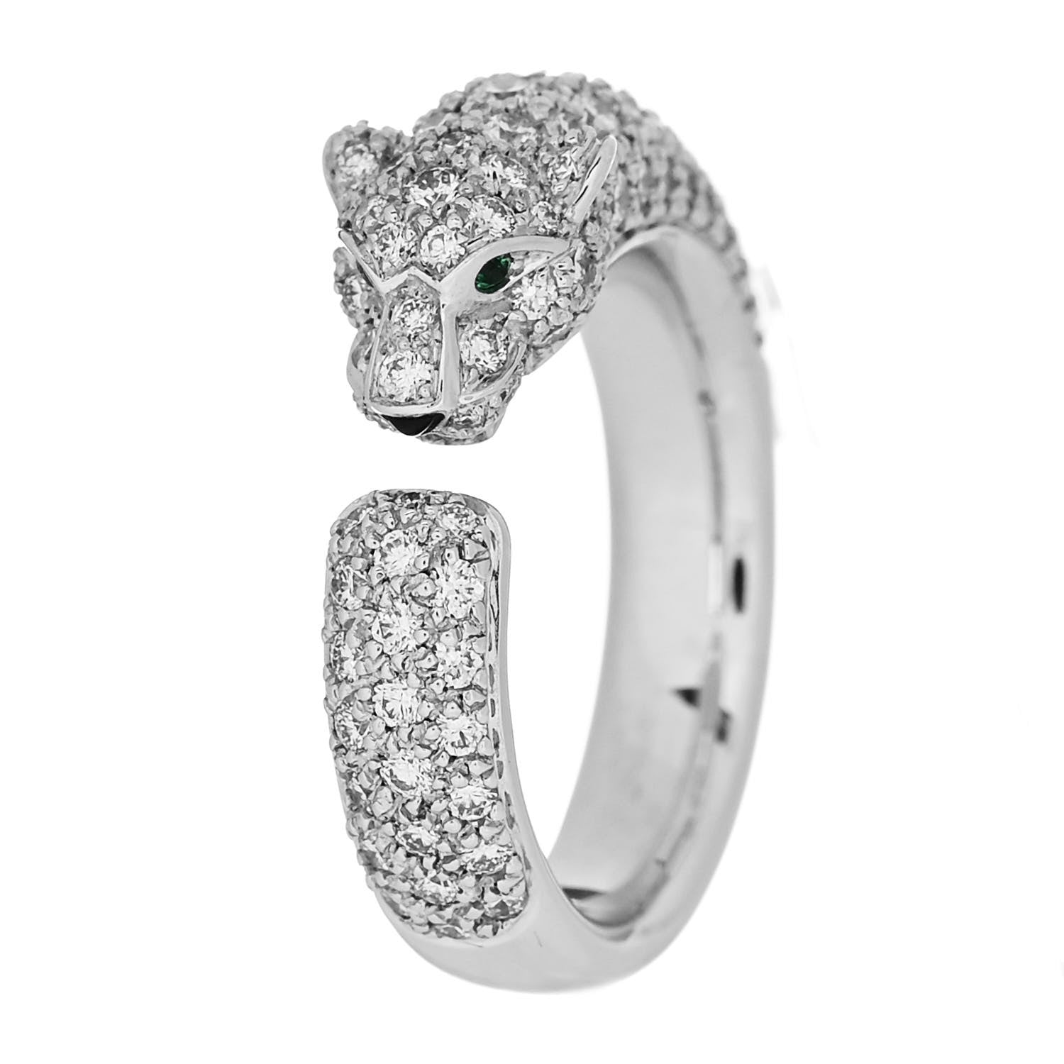 Cartier 18K White Gold Diamond Black Onyx Emerald Panthere De Cartier Ring 50 5.25 1 of 6