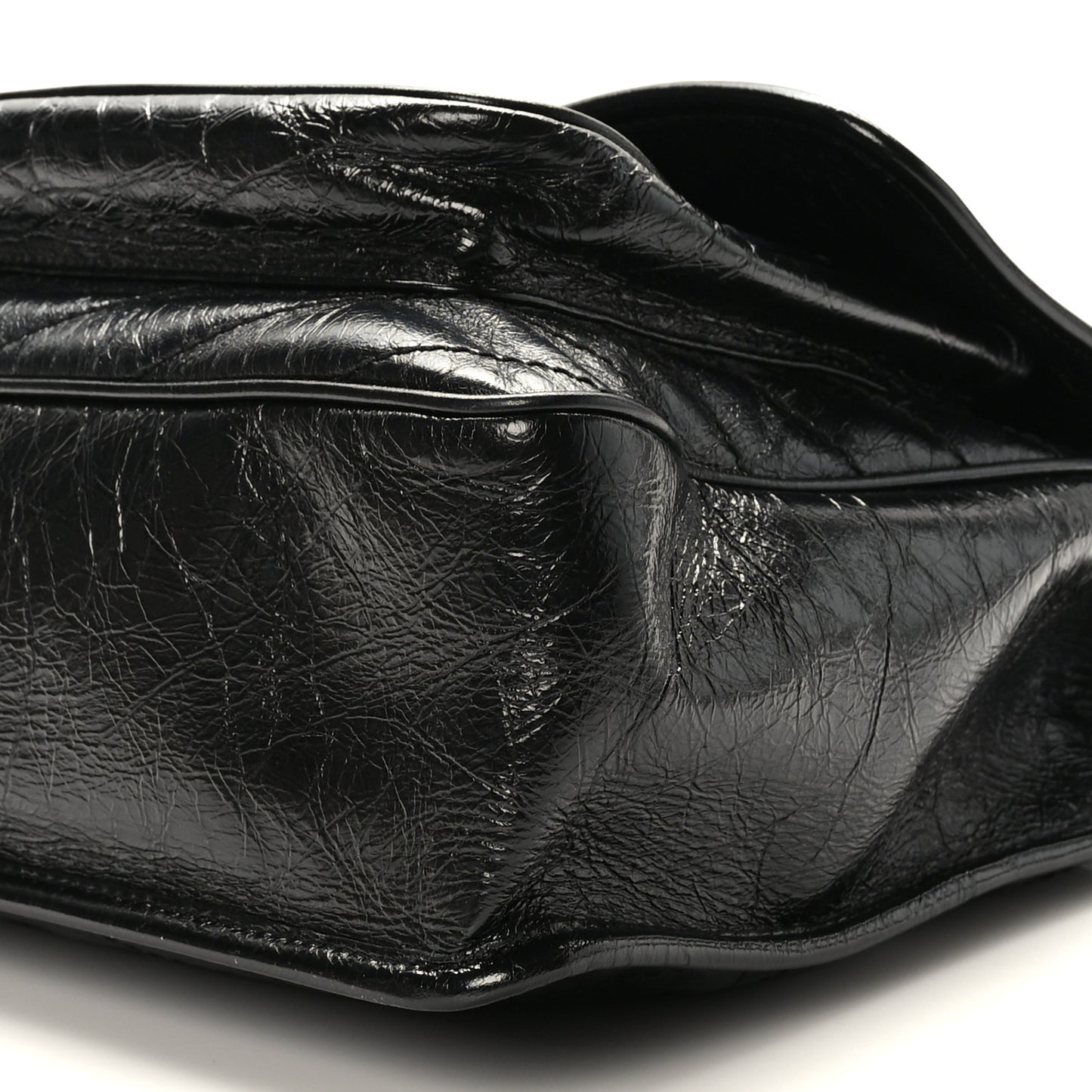 Crinkled Calfskin Matelasse Monogram Large Niki Chain Satchel Black