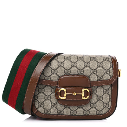Gucci GG Supreme Monogram Web Mini Horsebit 1955 Shoulder Bag Beige Brown Sugar 1 of 11