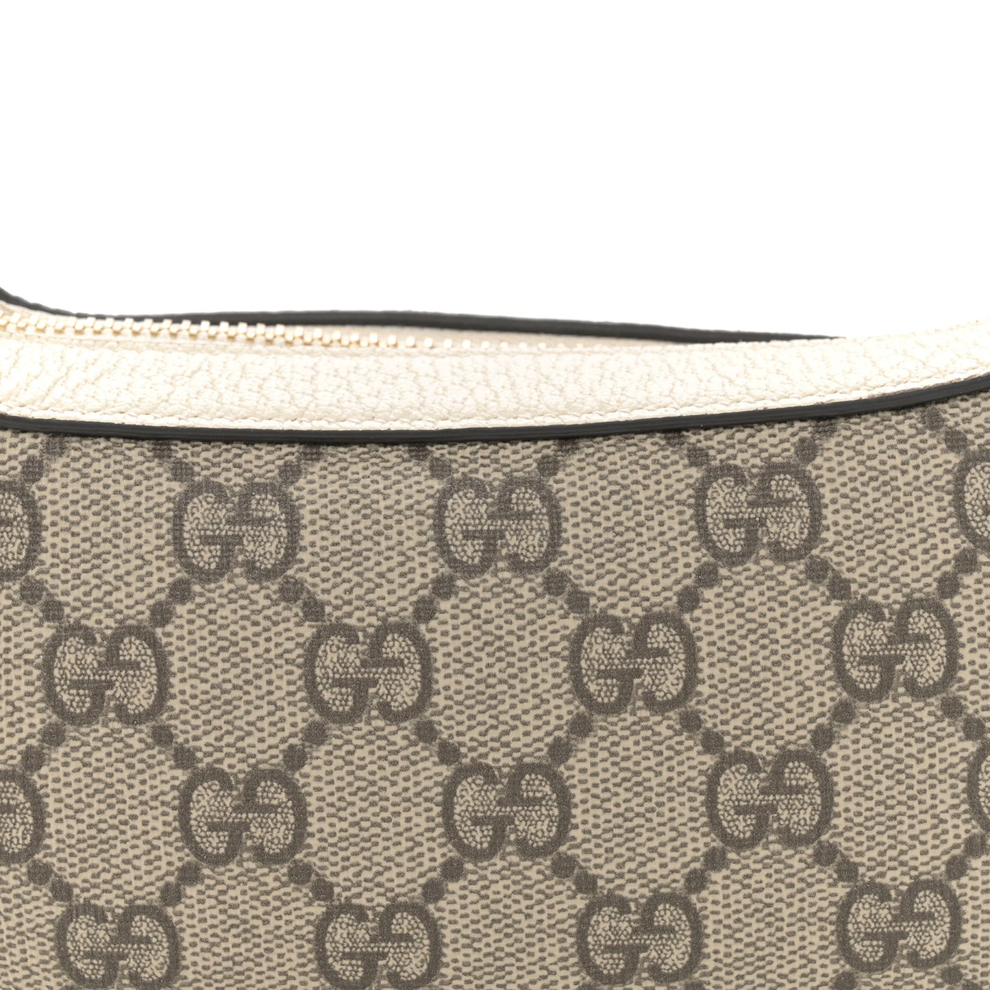 GG Supreme Monogram Textured Dollar Calfskin Web Mini Ophidia Half Moon Hobo Beige Ebony Mystic White