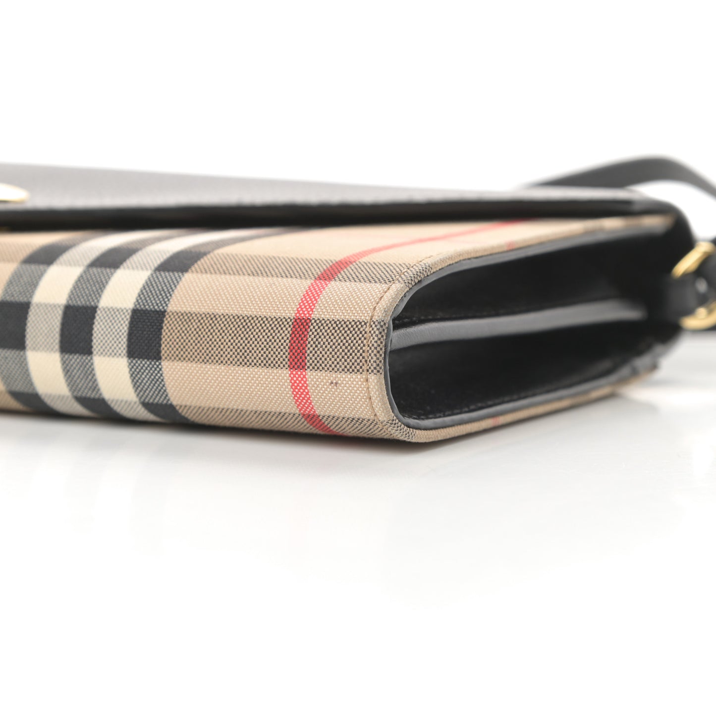 Grainy Calfskin Vintage Check Wallet With Detachable Strap Black
