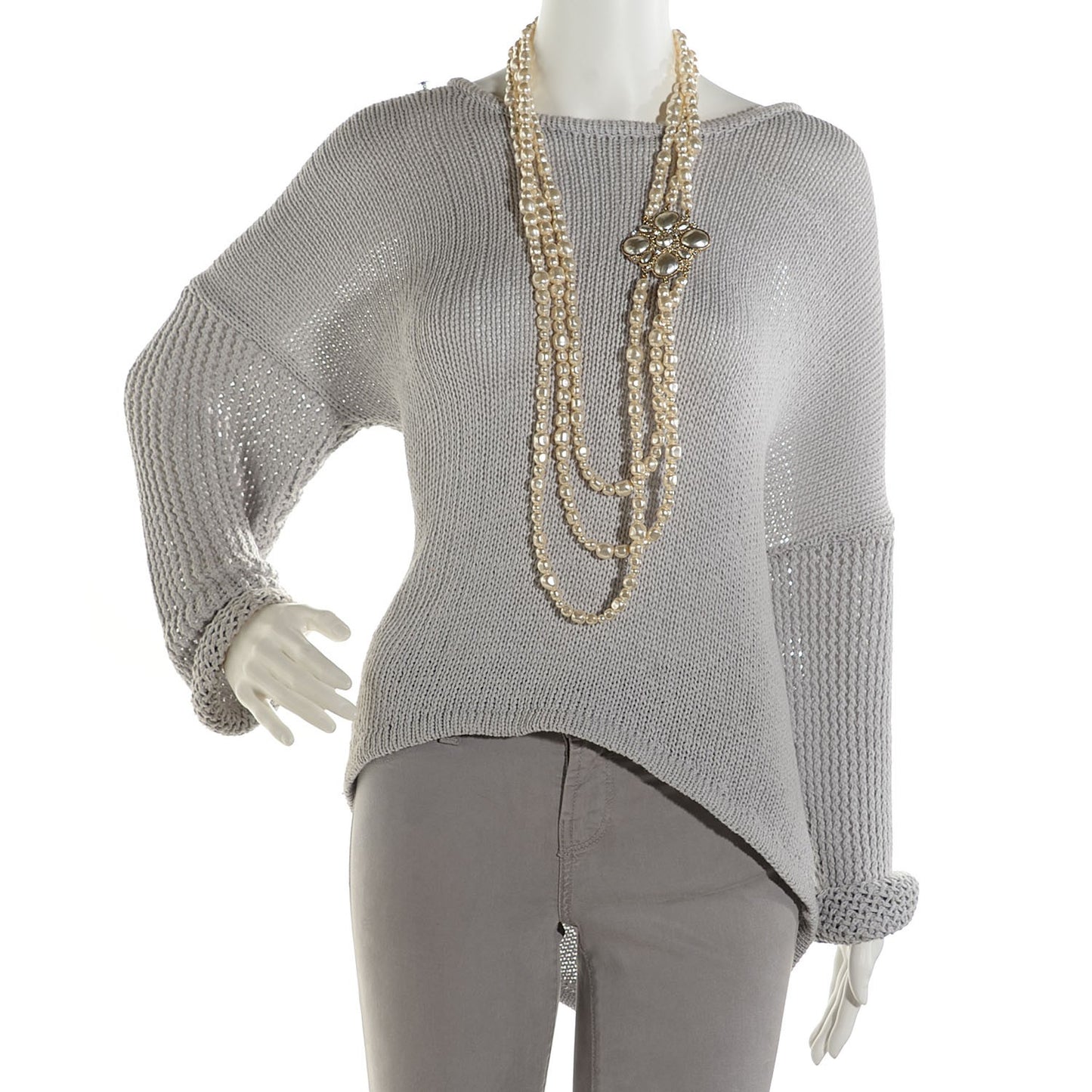 Pearl Crystal Triple Strand CC Necklace Gold