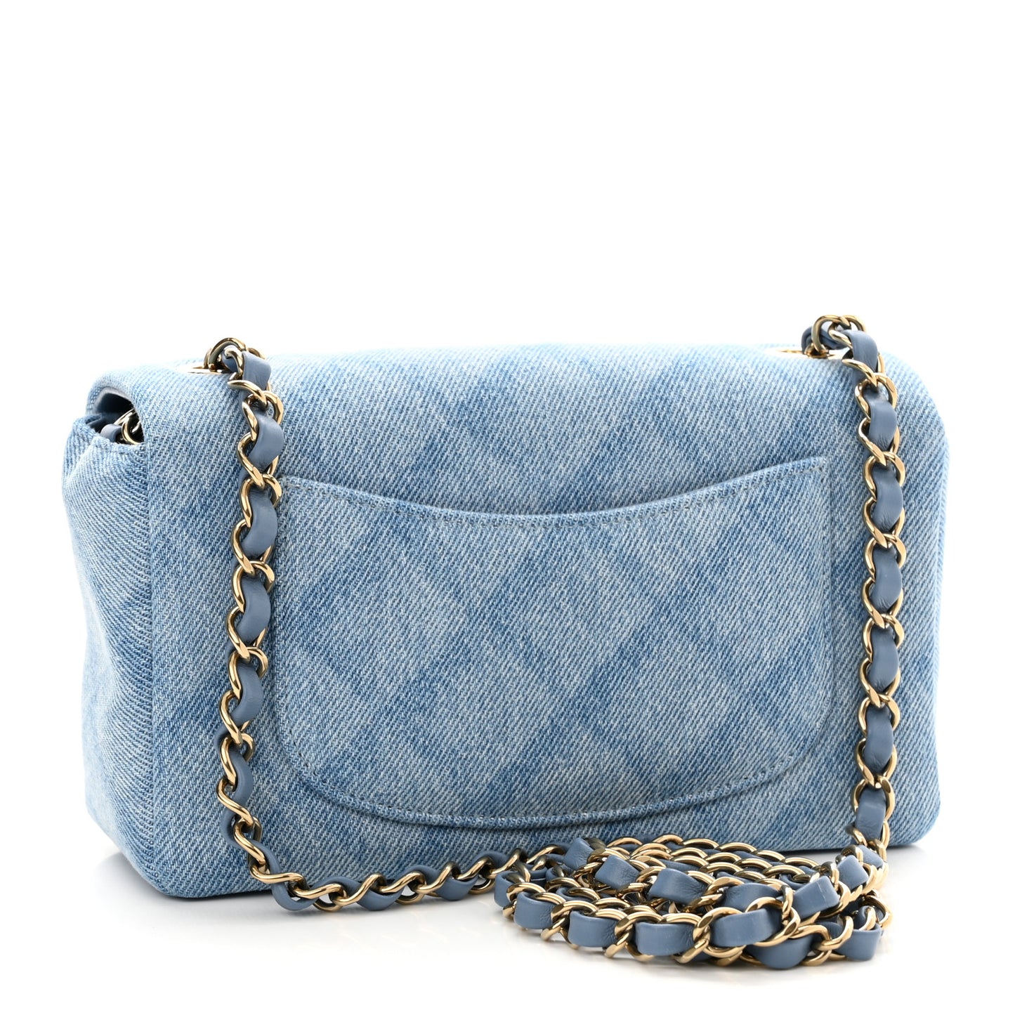Printed Denim Quilted Mini Rectangular Flap Light Blue