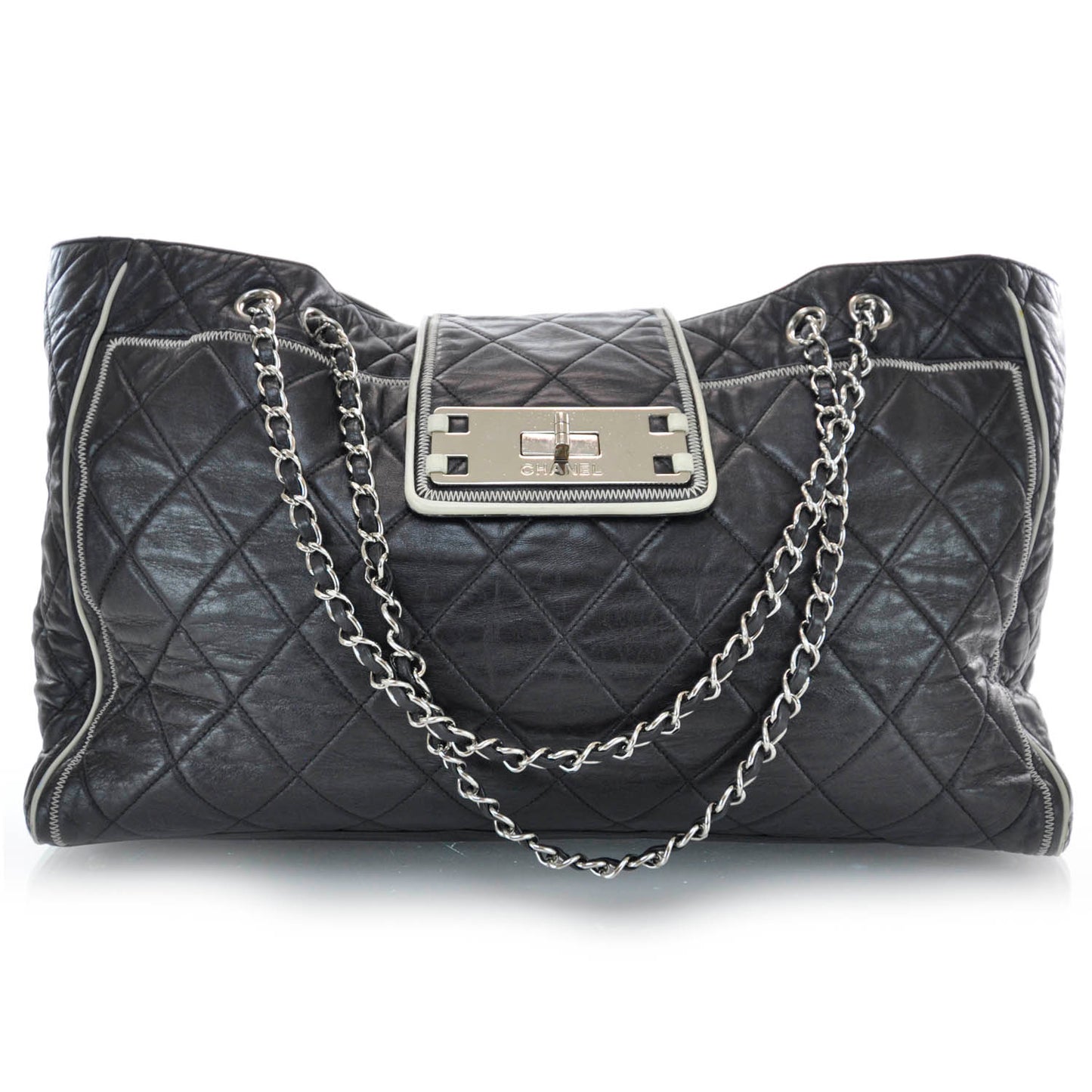 Lambskin Quilted East West Large Tote Black