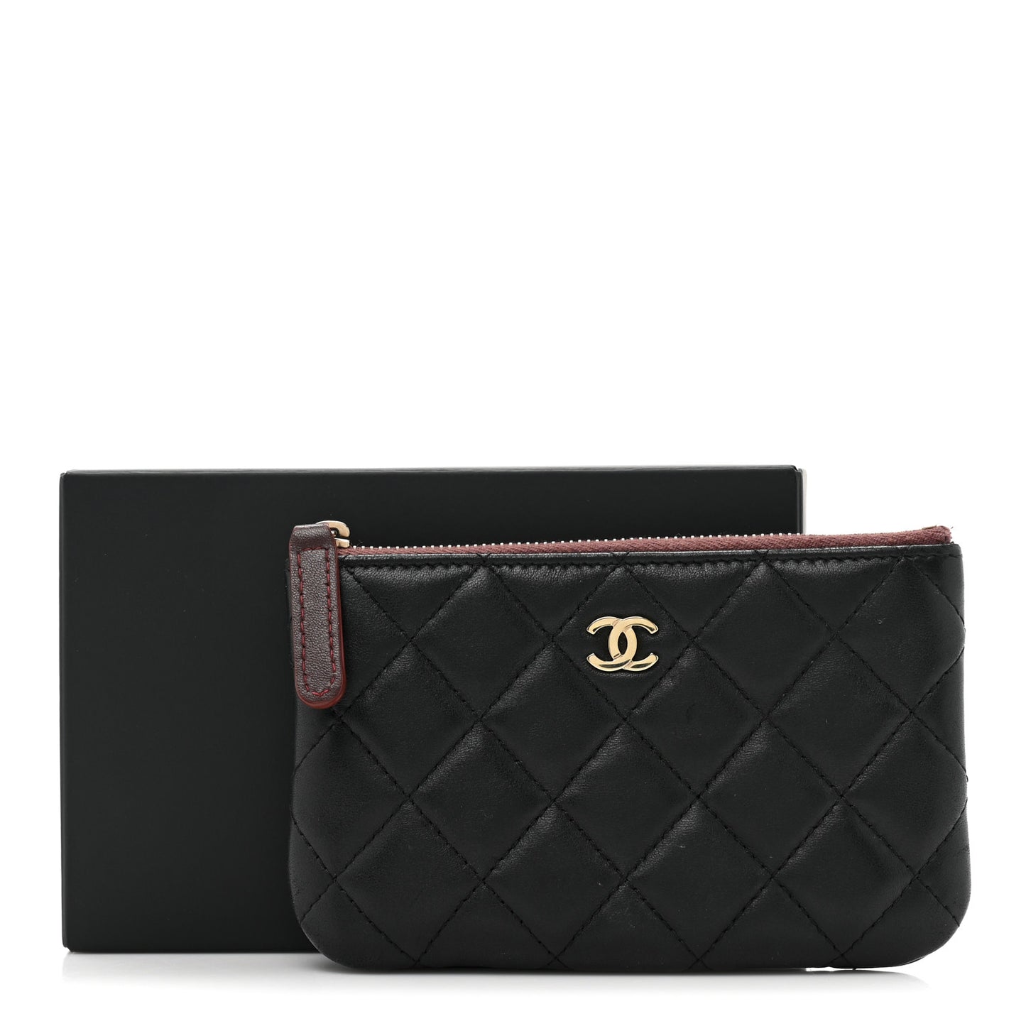 Lambskin Quilted Small Cosmetic Case Black