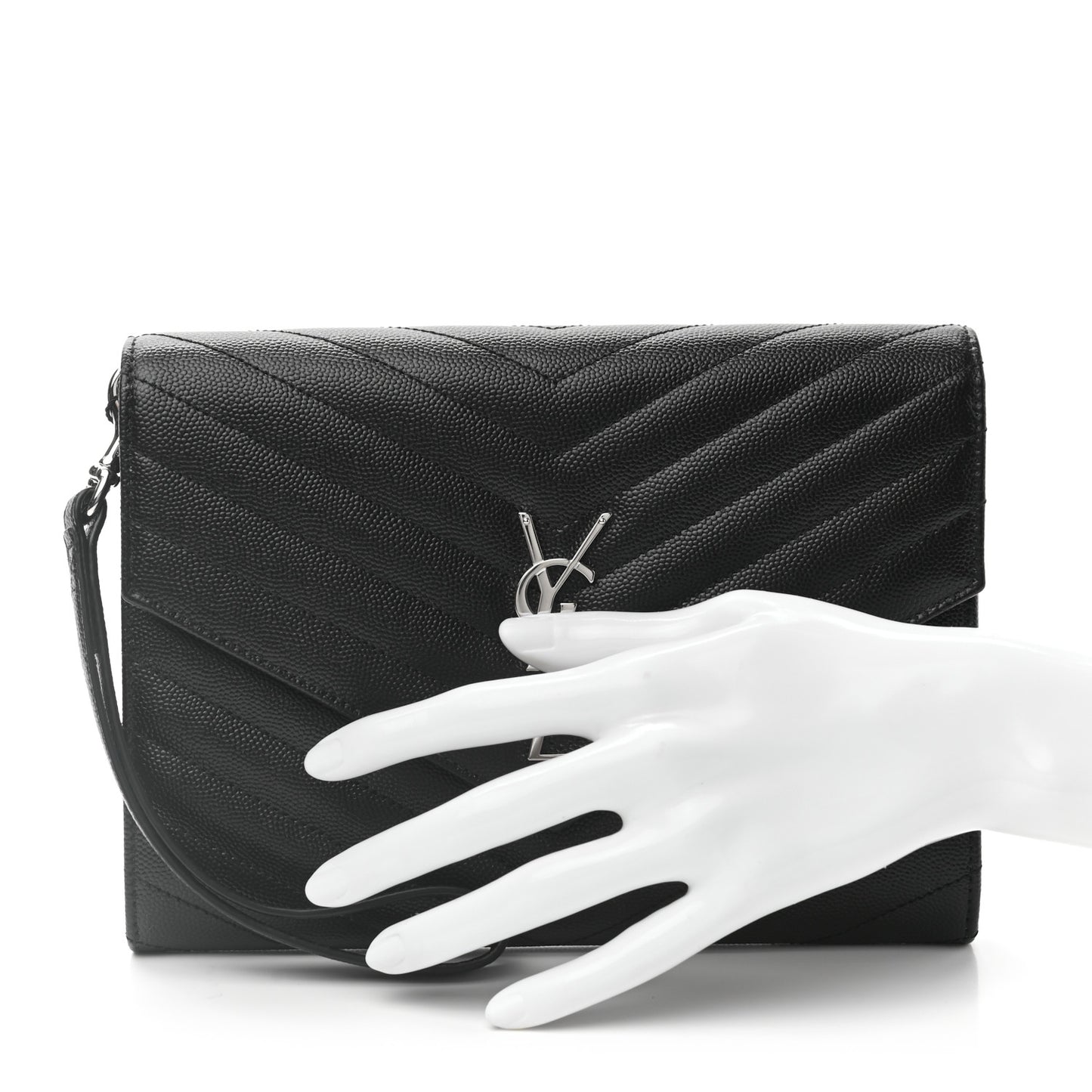 Grain De Poudre Matelasse Chevron Monogram Envelope Clutch Black