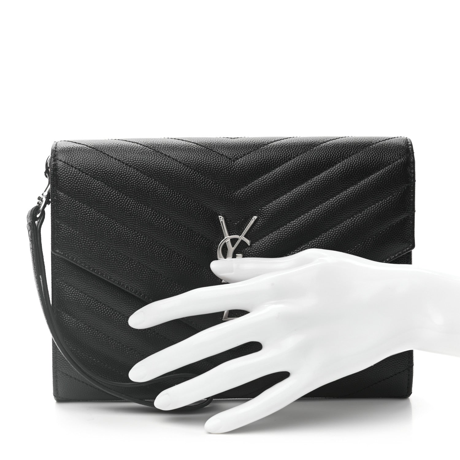 Saint Laurent Grain De Poudre Matelasse Chevron Monogram Envelope Clutch Black 2 of 7