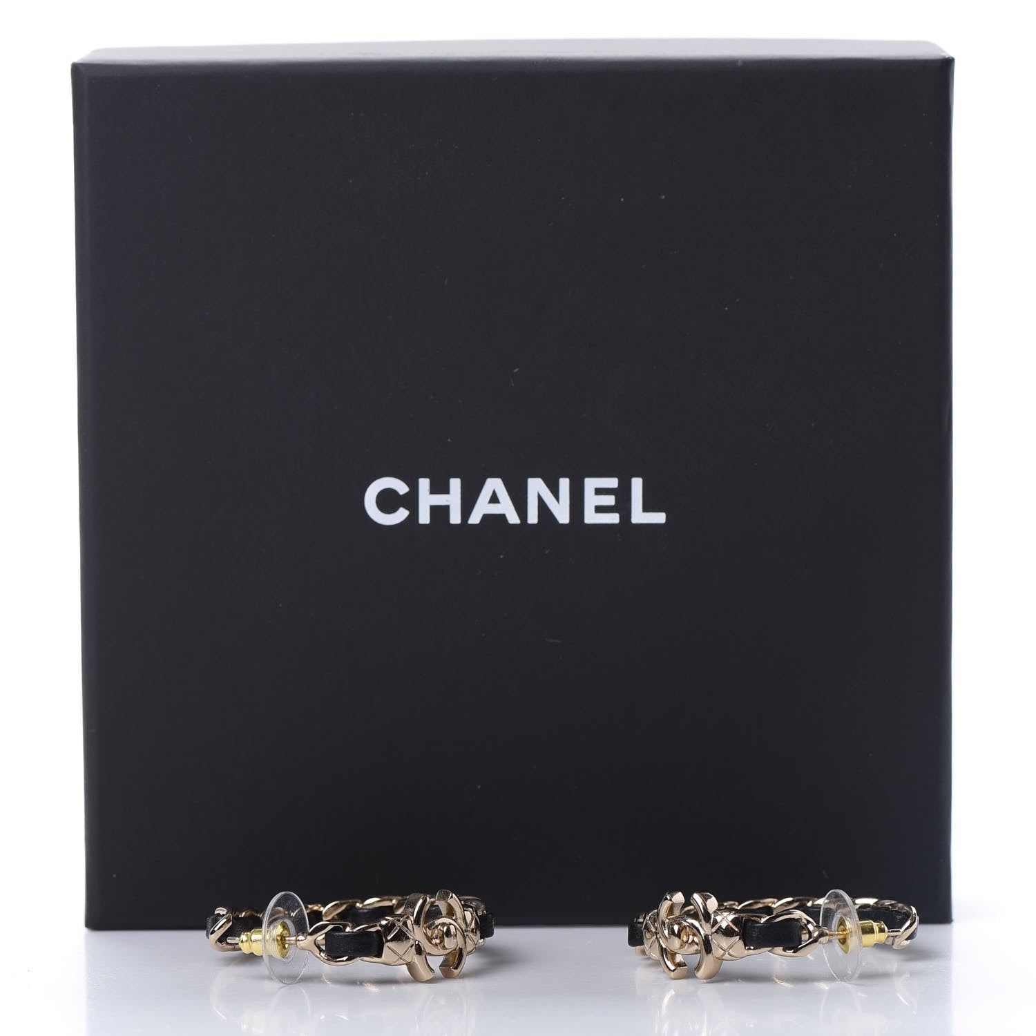 Chanel Lambskin CC Turnlock Chain Hoop Earrings Gold Black 5 of 5