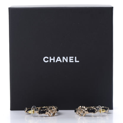 Chanel Lambskin CC Turnlock Chain Hoop Earrings Gold Black 5 of 5
