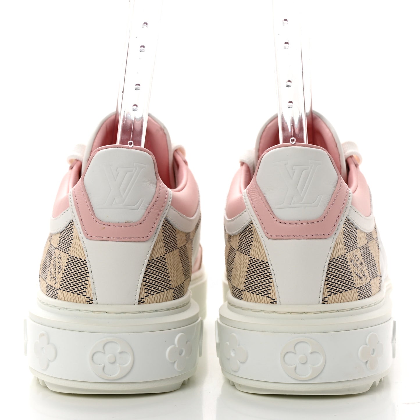 Monogram Embossed Calfskin Damier Azur Time Out Sneakers 38.5 Rose Clair Pink