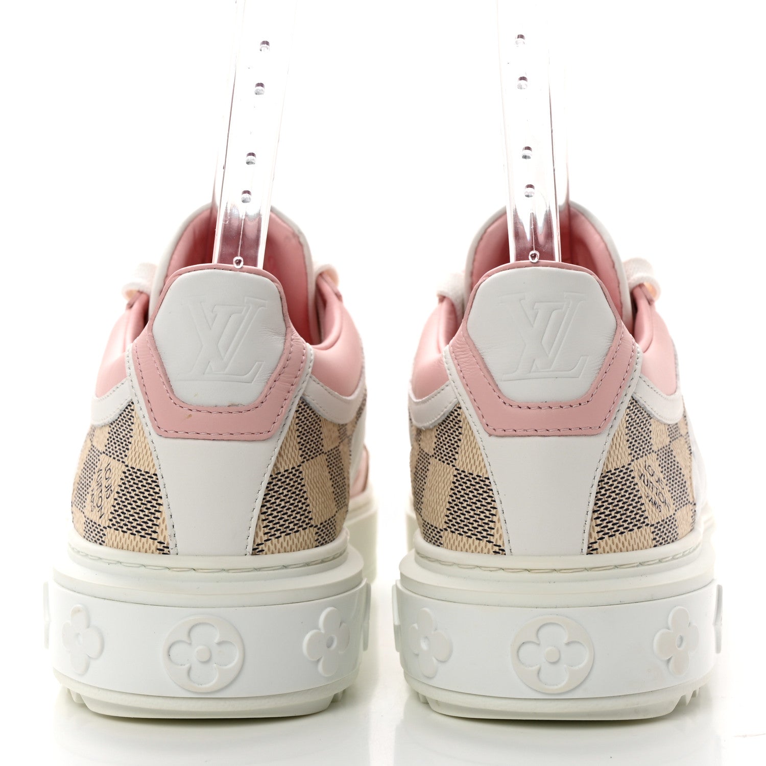 Louis Vuitton Monogram Embossed Calfskin Damier Azur Time Out Sneakers 38.5 Rose Clair Pink 5 of 9