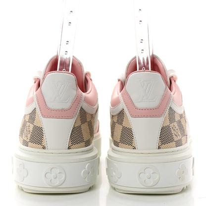 Louis Vuitton Monogram Embossed Calfskin Damier Azur Time Out Sneakers 38.5 Rose Clair Pink 5 of 9