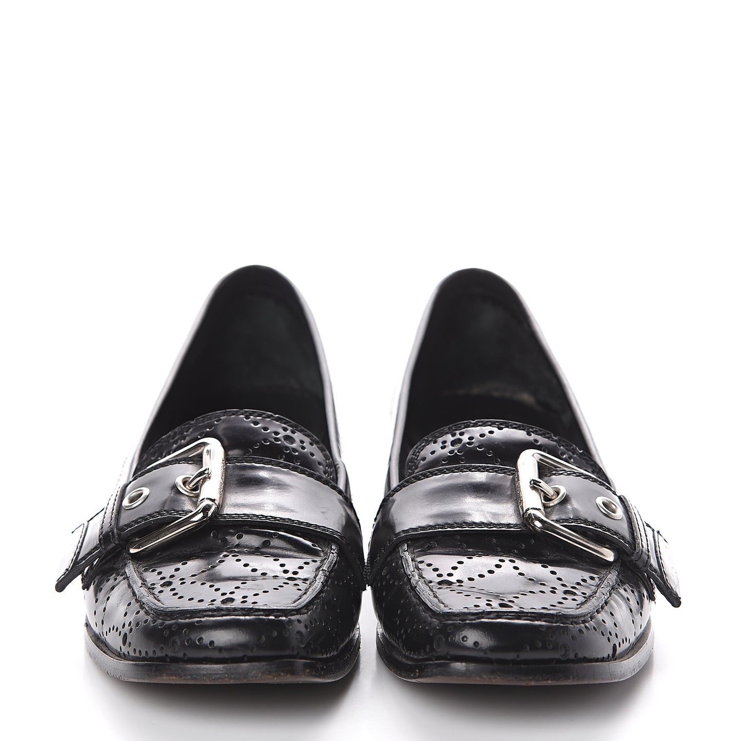 Glazed Calfskin Perforated Loafers 37 Black