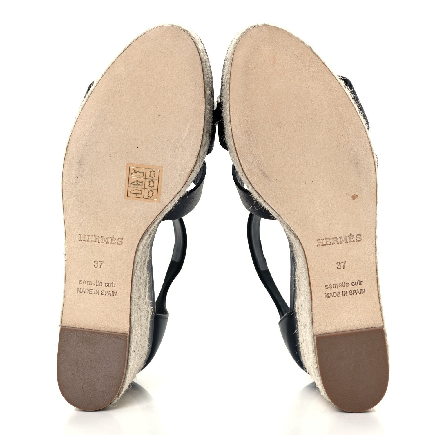 Hermes Calfskin Doll 60 Espadrille Wedge Sandals 37 Black 7 of 10