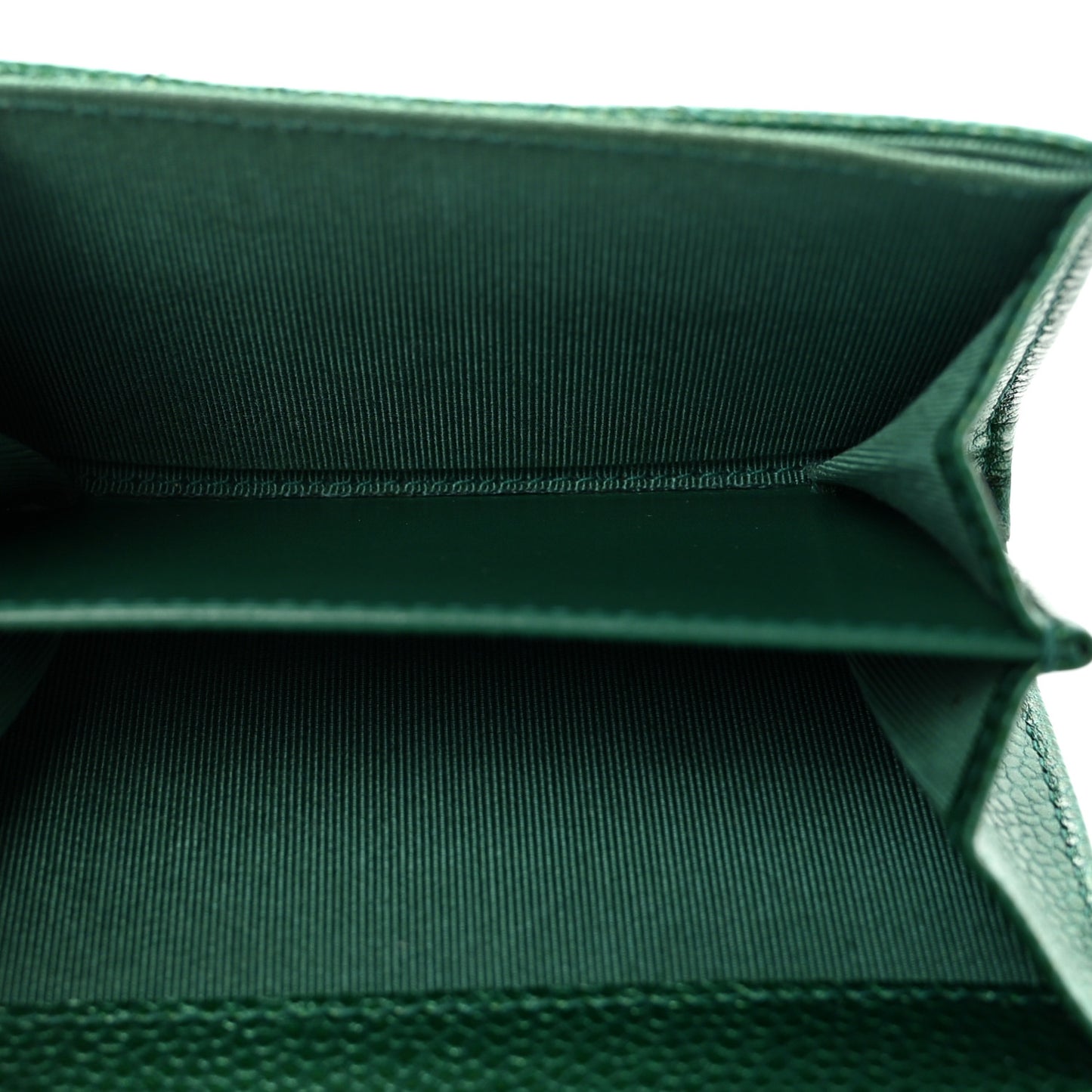Metallic Caviar Quilted Flap Card Holder Wallet Green