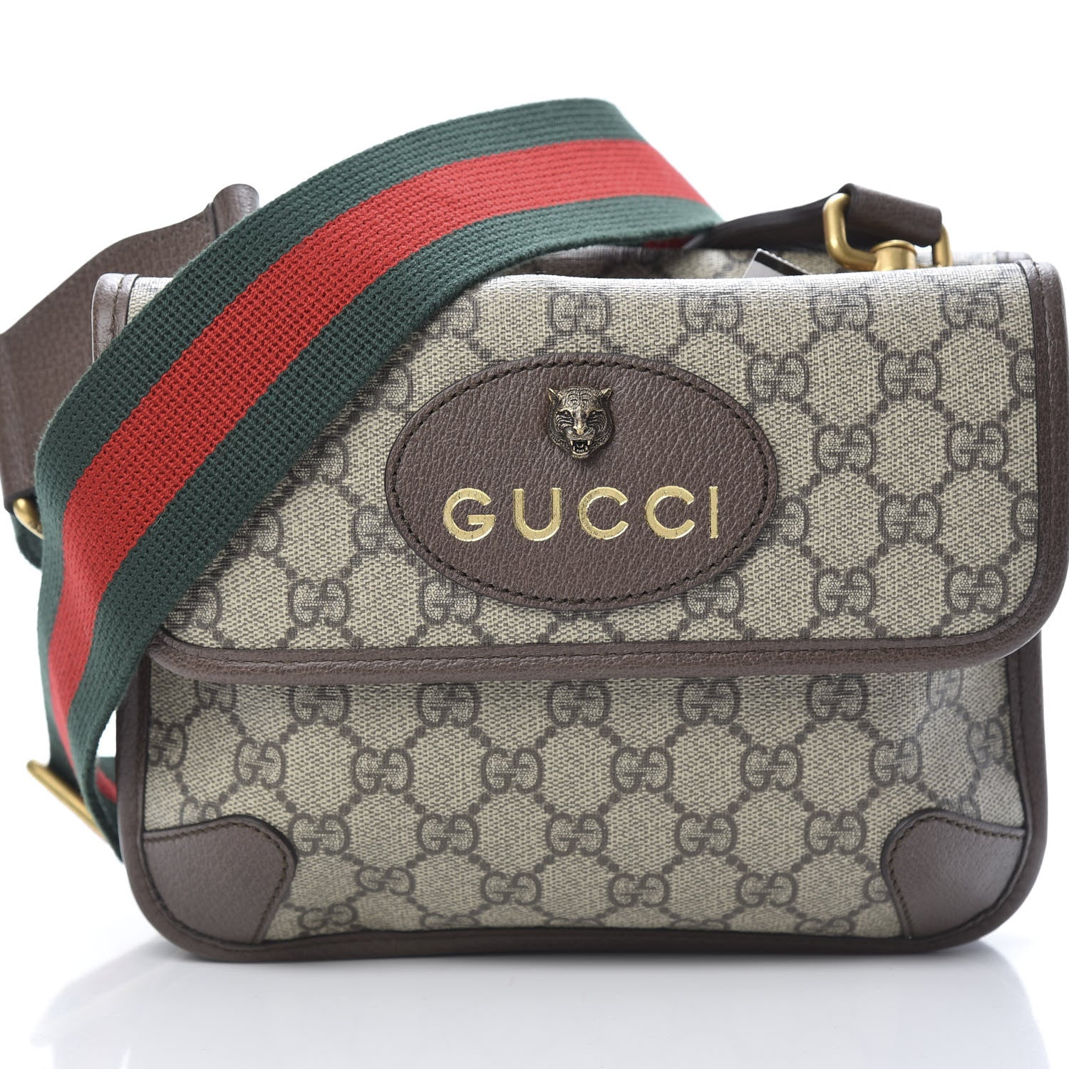 Gucci GG Supreme Monogram Web Small Neo Vintage Double Flap Messenger Bag Beige New Acero 10 of 12