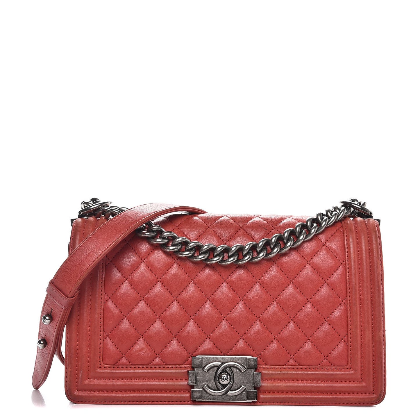 Calfskin Quilted Medium Boy Flap Red