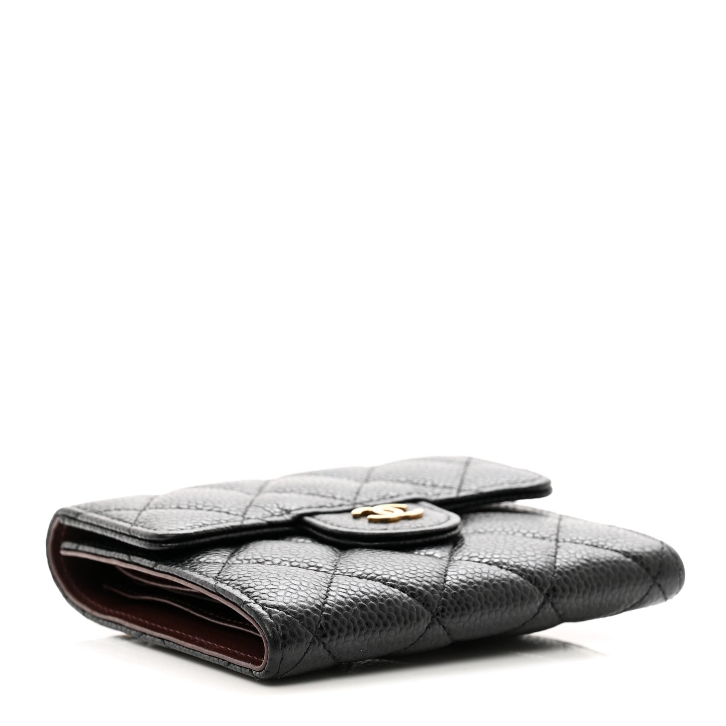 Caviar Quilted Compact Flap Wallet Black