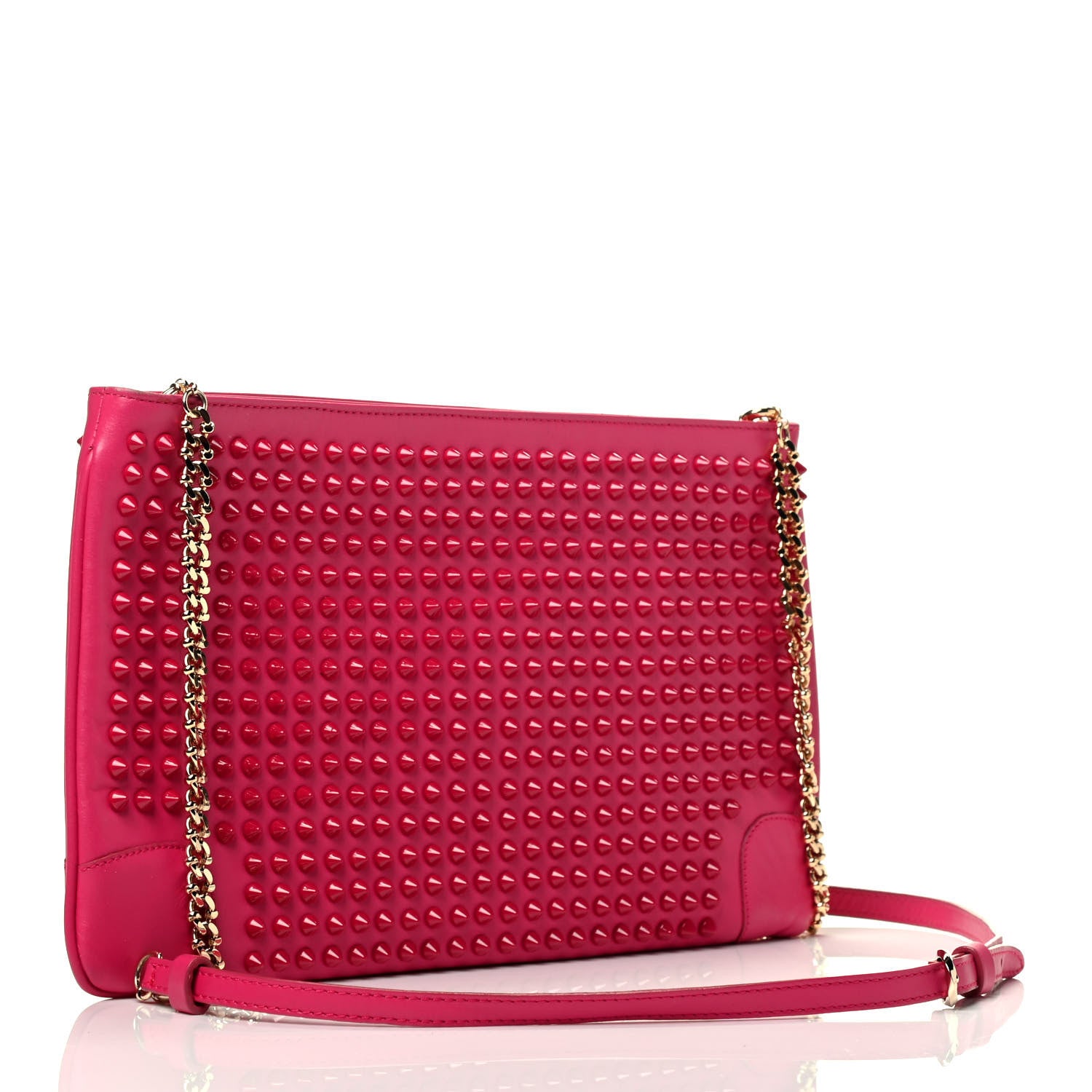 Christian Louboutin Calfskin Spikes Loubiposh Chain Clutch Fuchsia 3 of 9