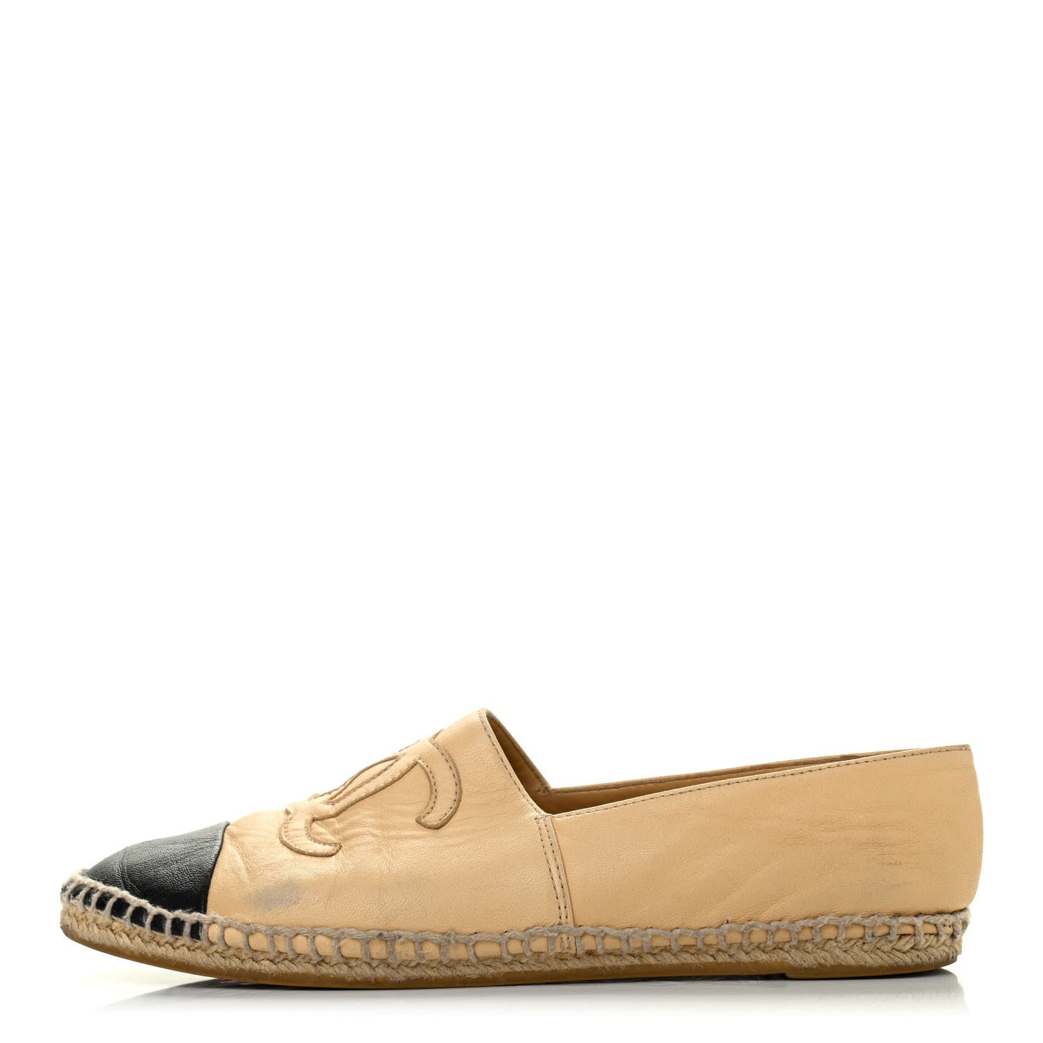 Chanel Lambskin CC Espadrilles 37 Beige Black 1 of 6