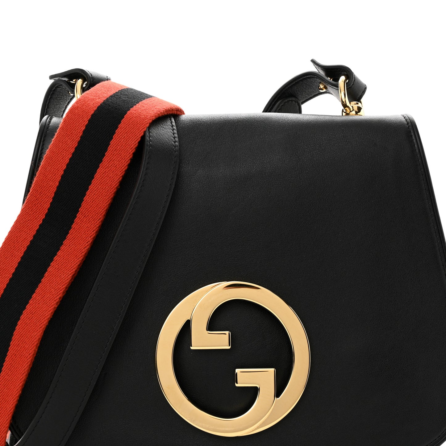 Roxy Calfskin Web Medium Blondie Shoulder Flap Bag Black