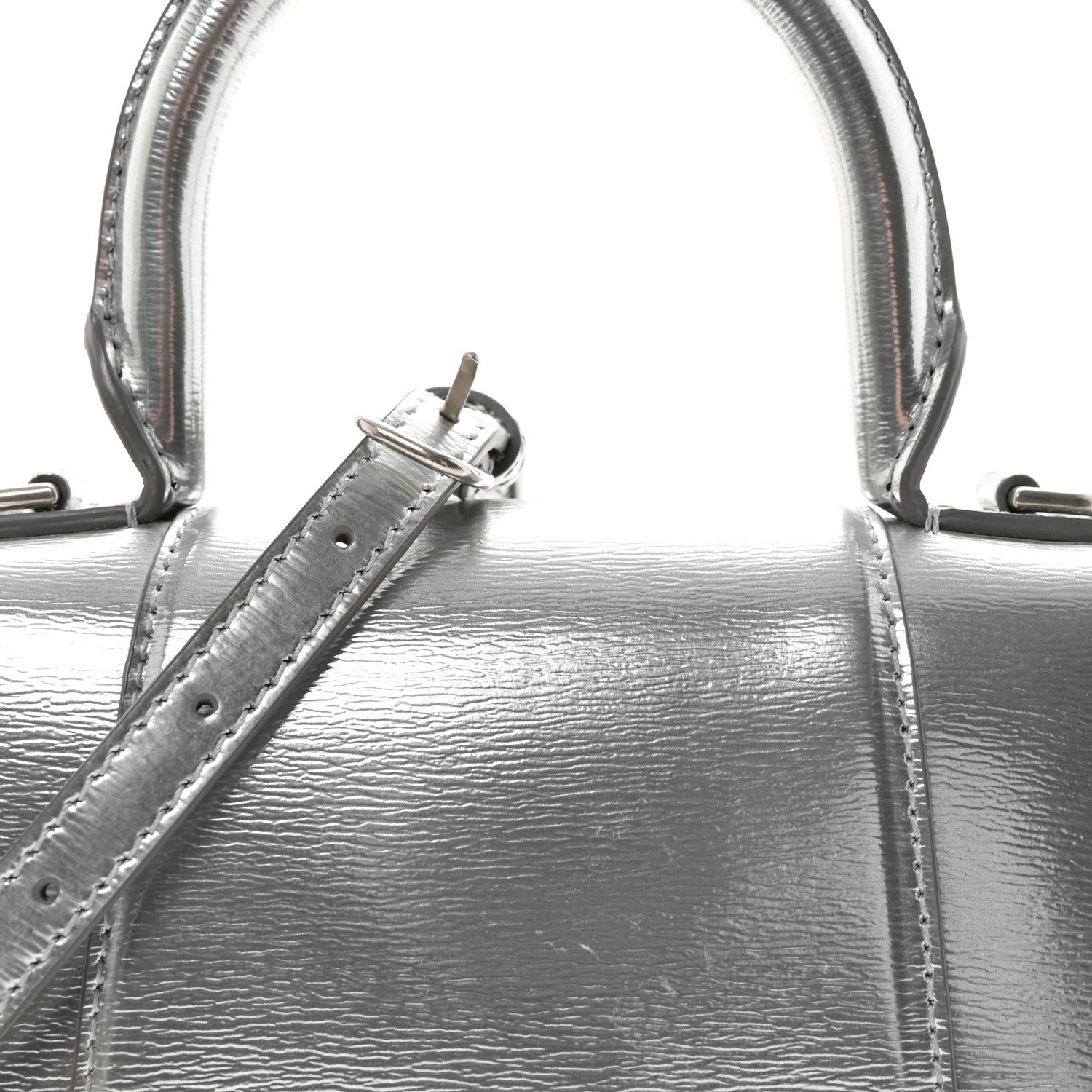 Balenciaga Metallic Textured Calfskin Hourglass Top Handle Bag XS Silver 7 of 9