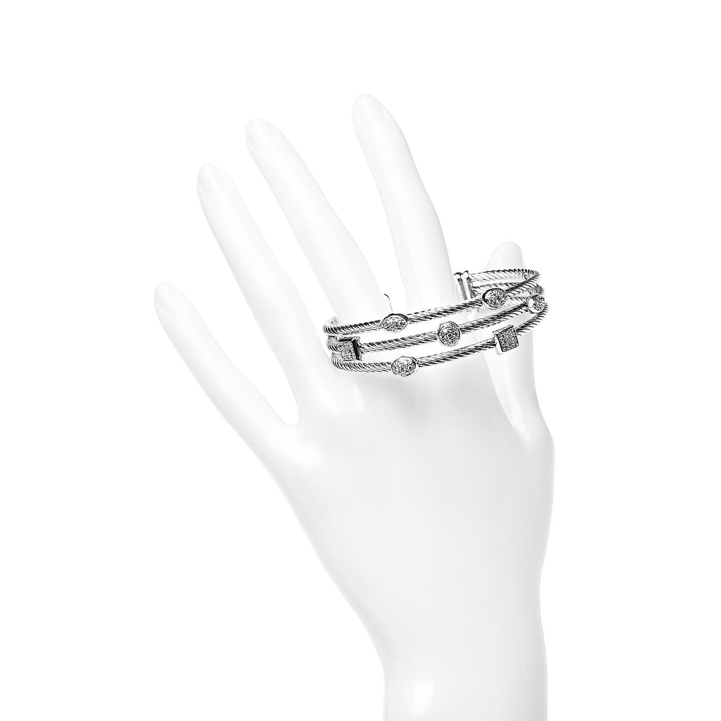 Sterling Silver Diamond Three Row Confetti Cuff Bracelet