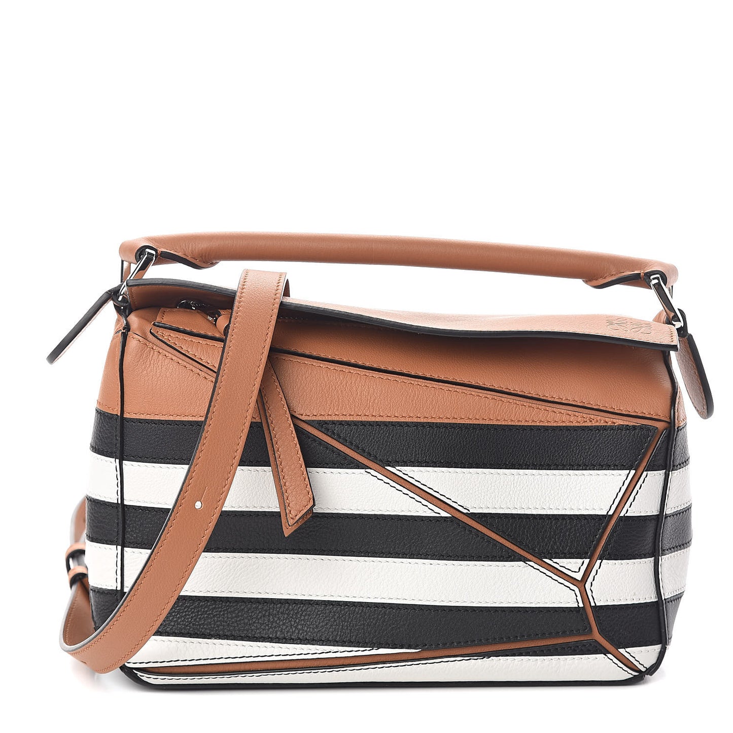 Calfskin Marine Stripe Small Puzzle Bag Tan