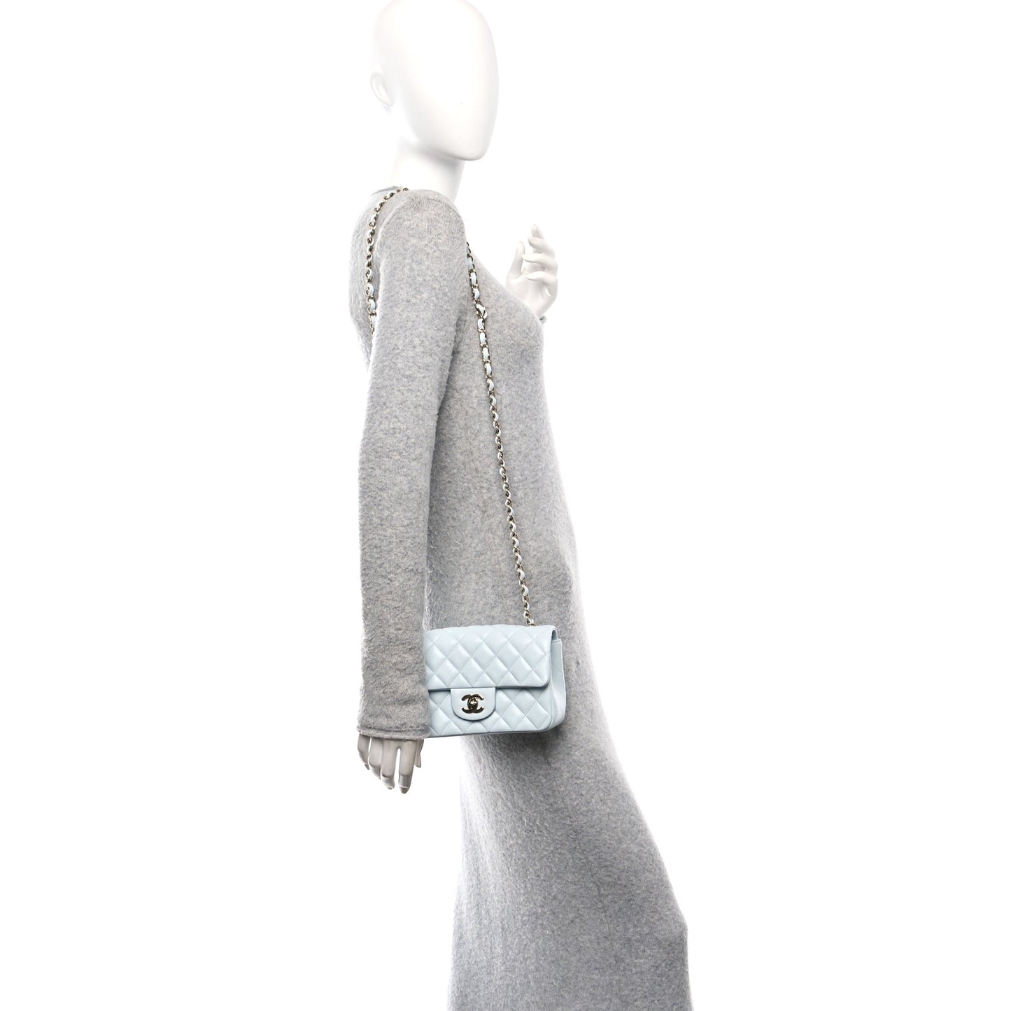 Lambskin Quilted Mini Rectangular Flap Light Blue