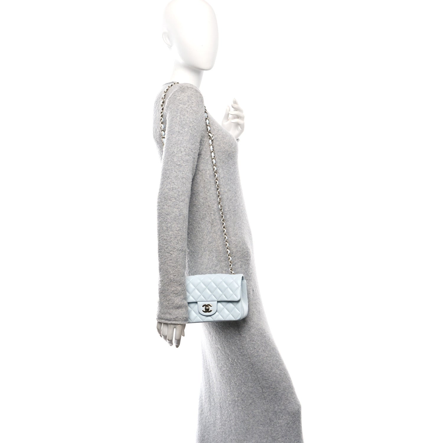 Chanel Lambskin Quilted Mini Rectangular Flap Light Blue 2 of 12