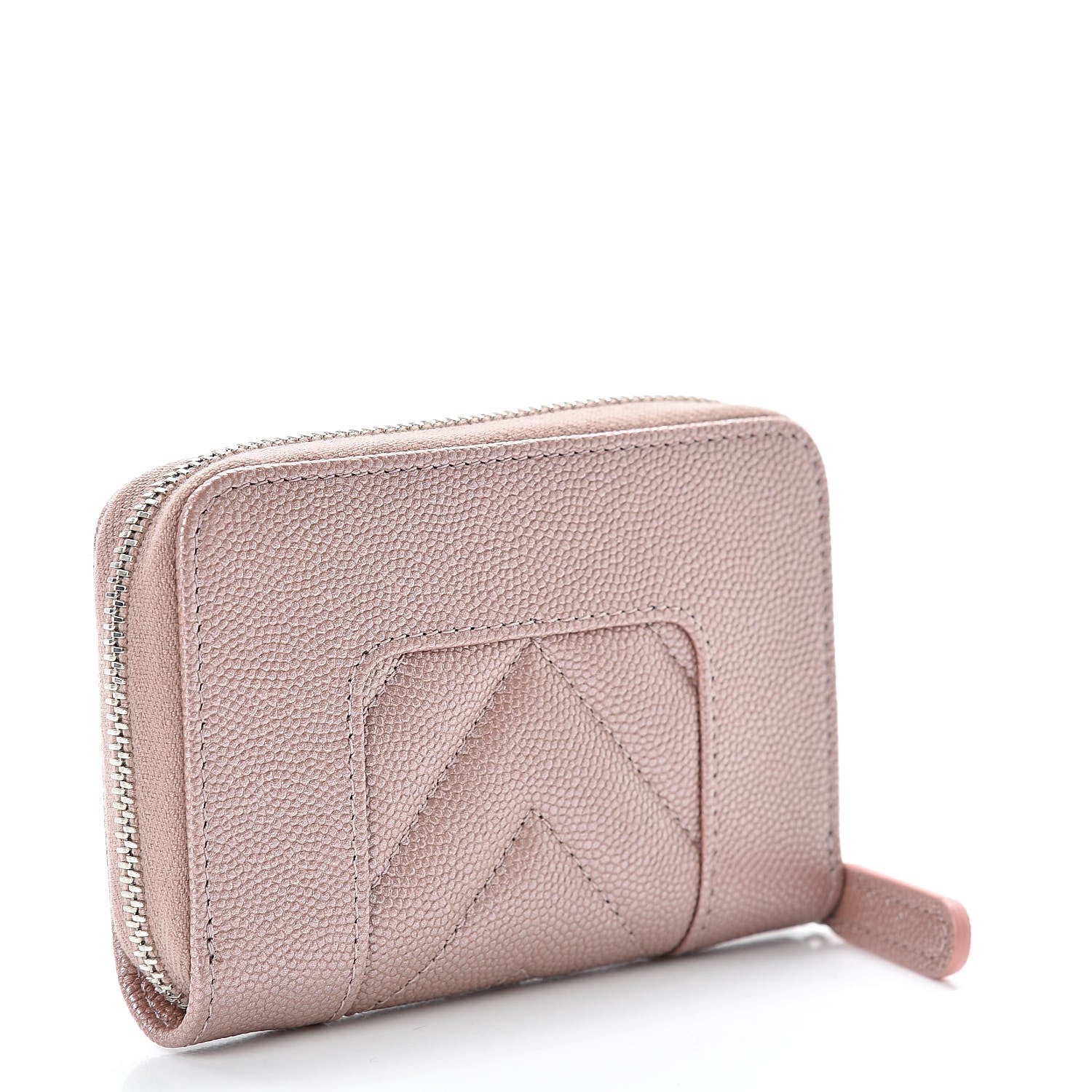 Chanel Metallic Caviar Chevron Quilted Vintage Mademoiselle Zip Coin Purse Pink 3 of 8