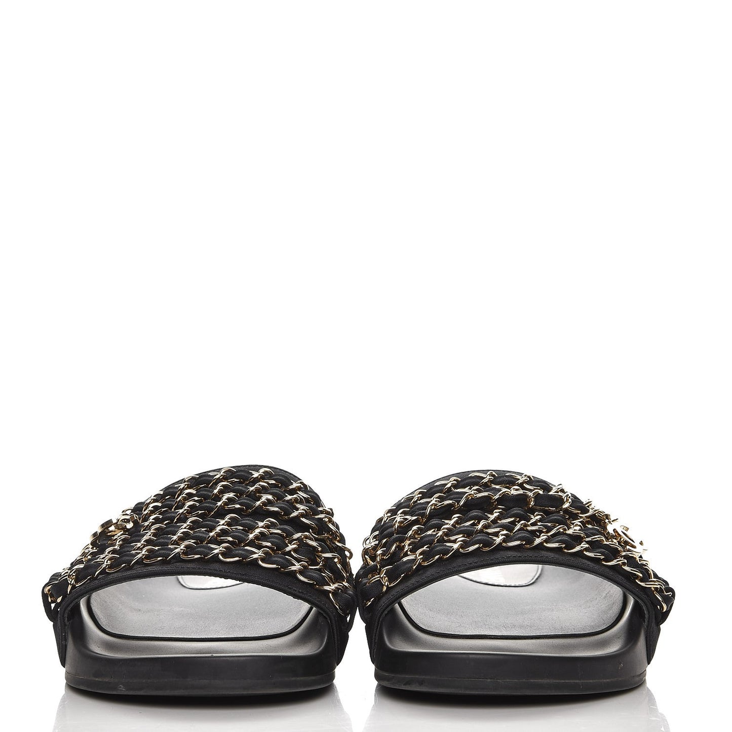 Lambskin Canvas Chain Flat Sandals 37 Marine
