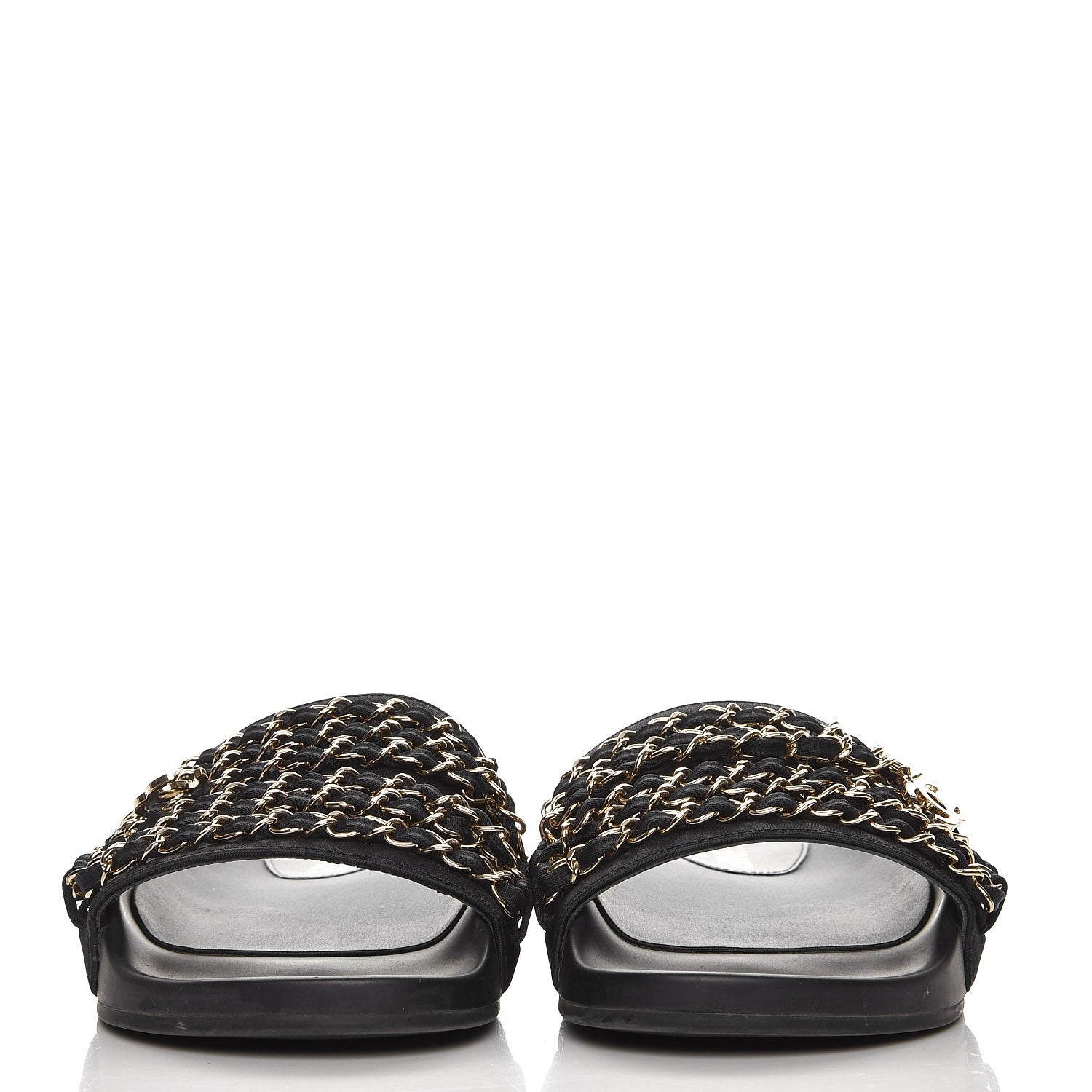 Chanel Lambskin Canvas Chain Flat Sandals 37 Marine 3 of 9