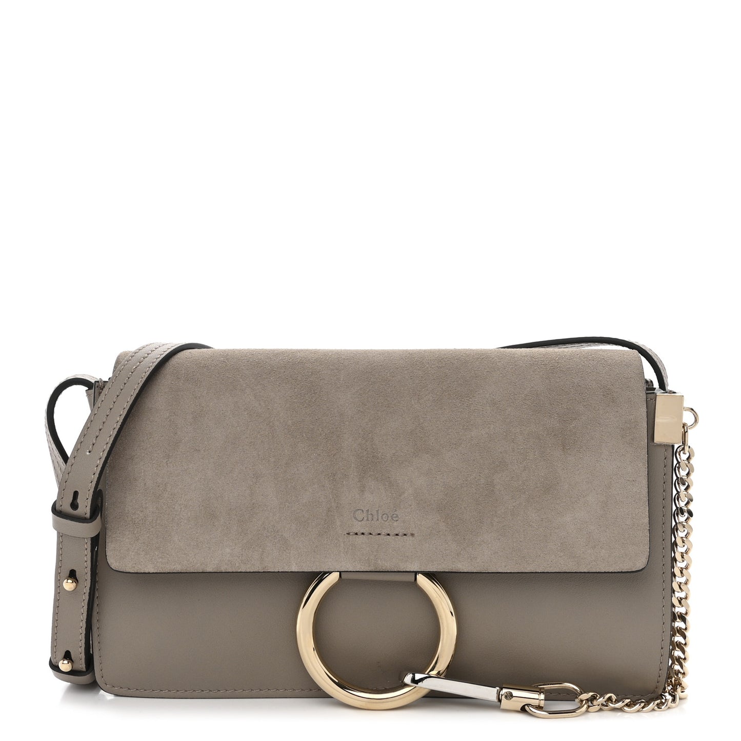 Suede Calfskin Small Faye Shoulder Bag Motty Grey