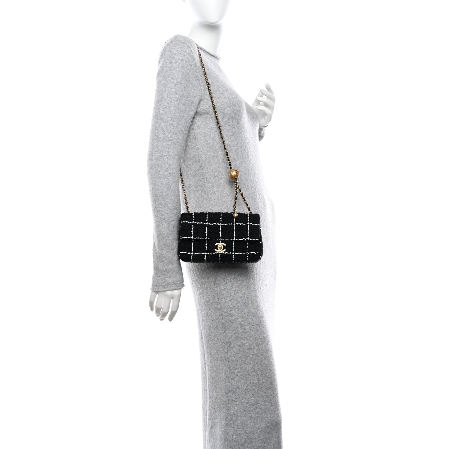 Tweed Quilted Mini Rectangular Pearl Crush Flap Black