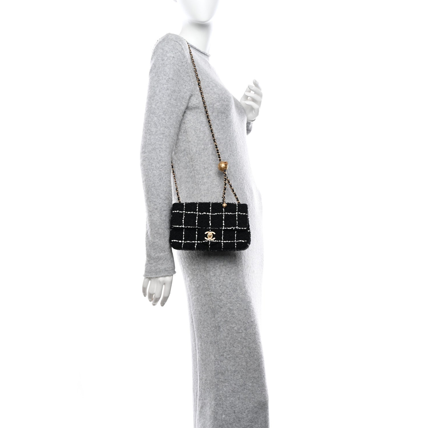 Chanel Tweed Quilted Mini Rectangular Pearl Crush Flap Black 2 of 11