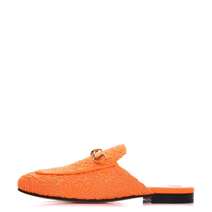 Gucci Lace Malaga Kid Womens Princetown Slippers 38 Orange Fluo Skin Rose 1 of 9