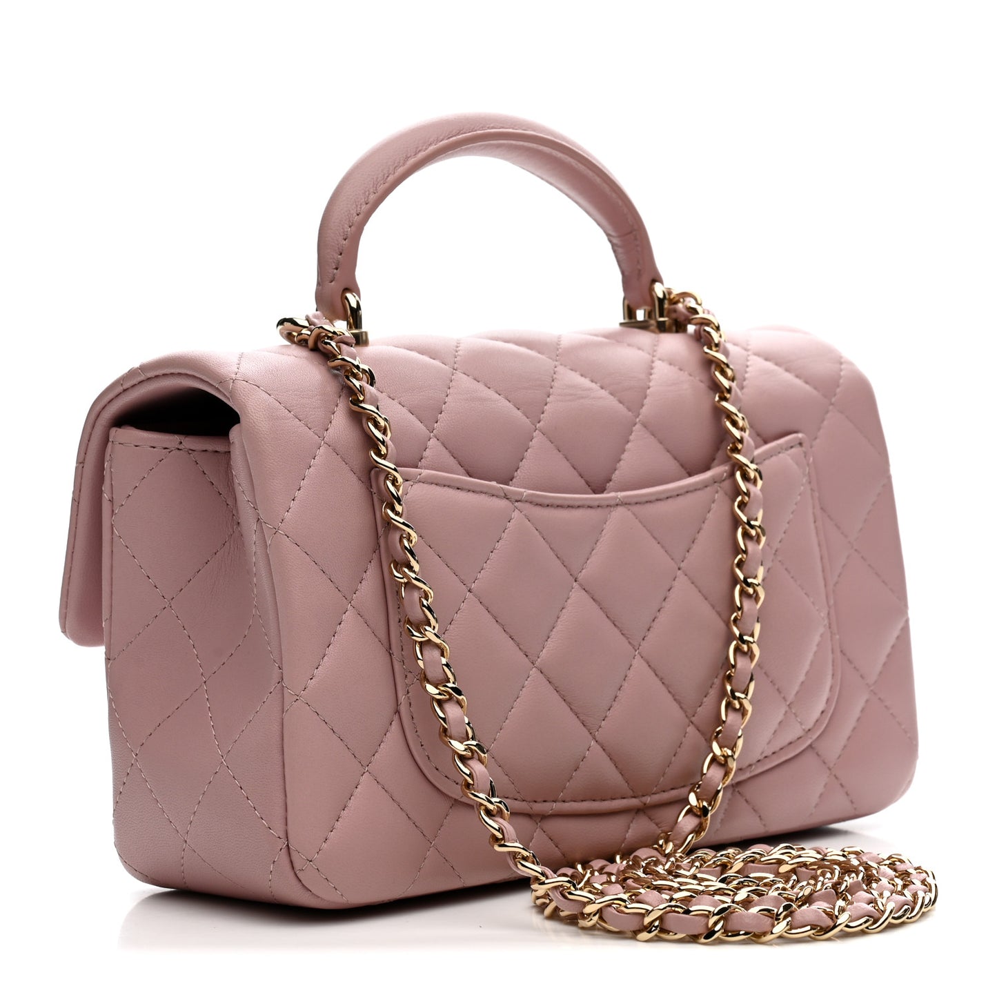 Lambskin Quilted Mini Top Handle Rectangular Flap Light Pink