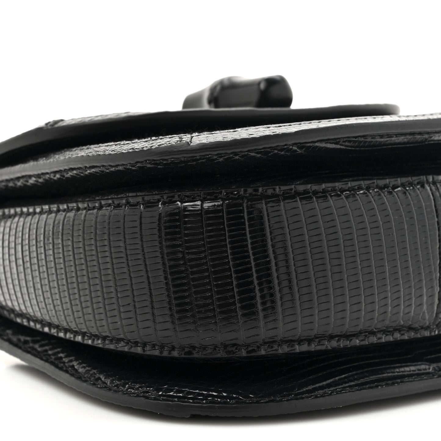 Moire Fabric Calfskin Rhinestone Monogram Monochrome Lizard Embossed Mini Bamboo 1947 Top Handle Chain Bag Black