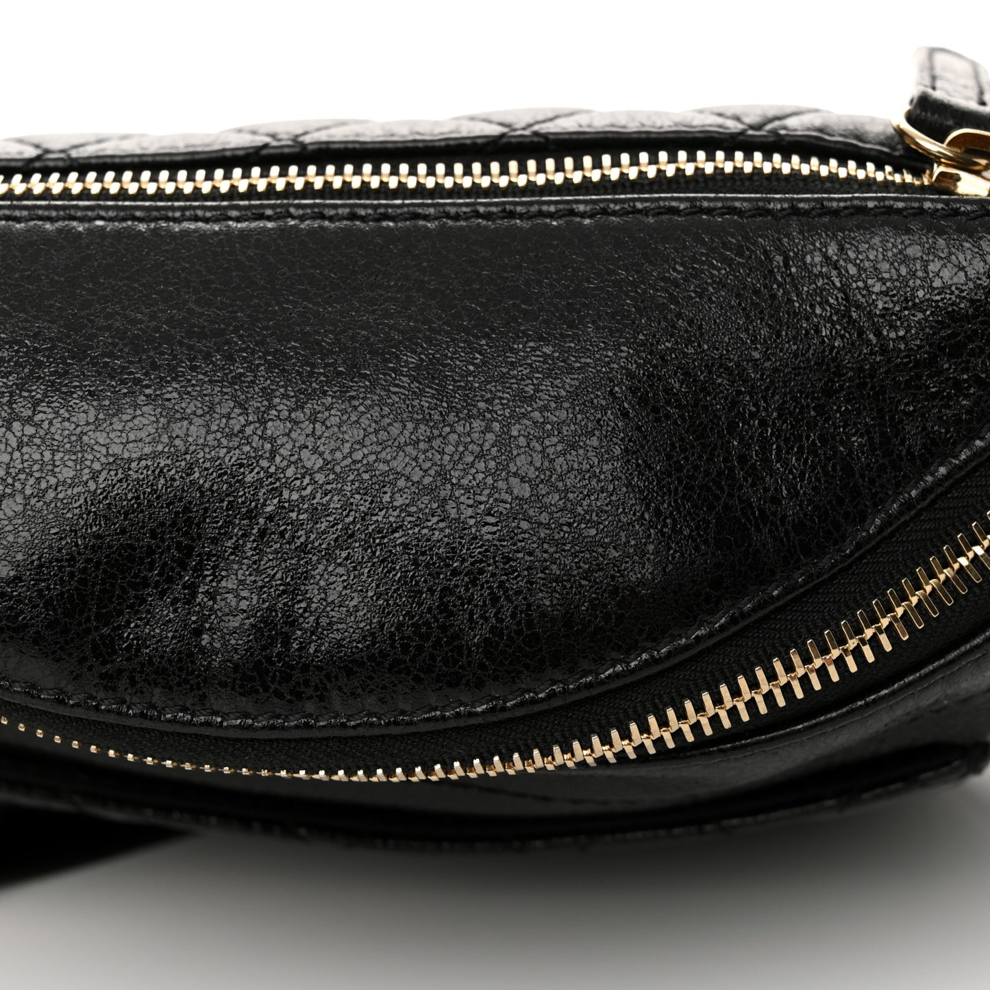 Crumpled Glazed Lambskin Quilted Waist Bag Fanny Pack Black