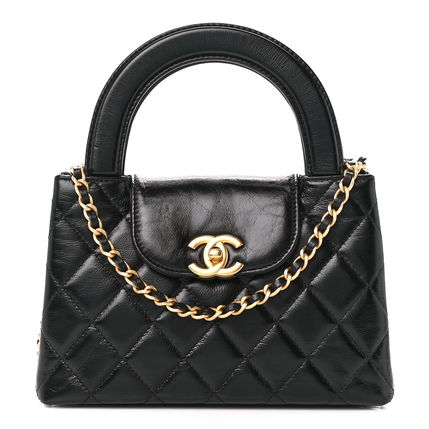 Chanel Shiny Aged Calfskin Quilted Nano Kelly Shopper Black 1 of 10
