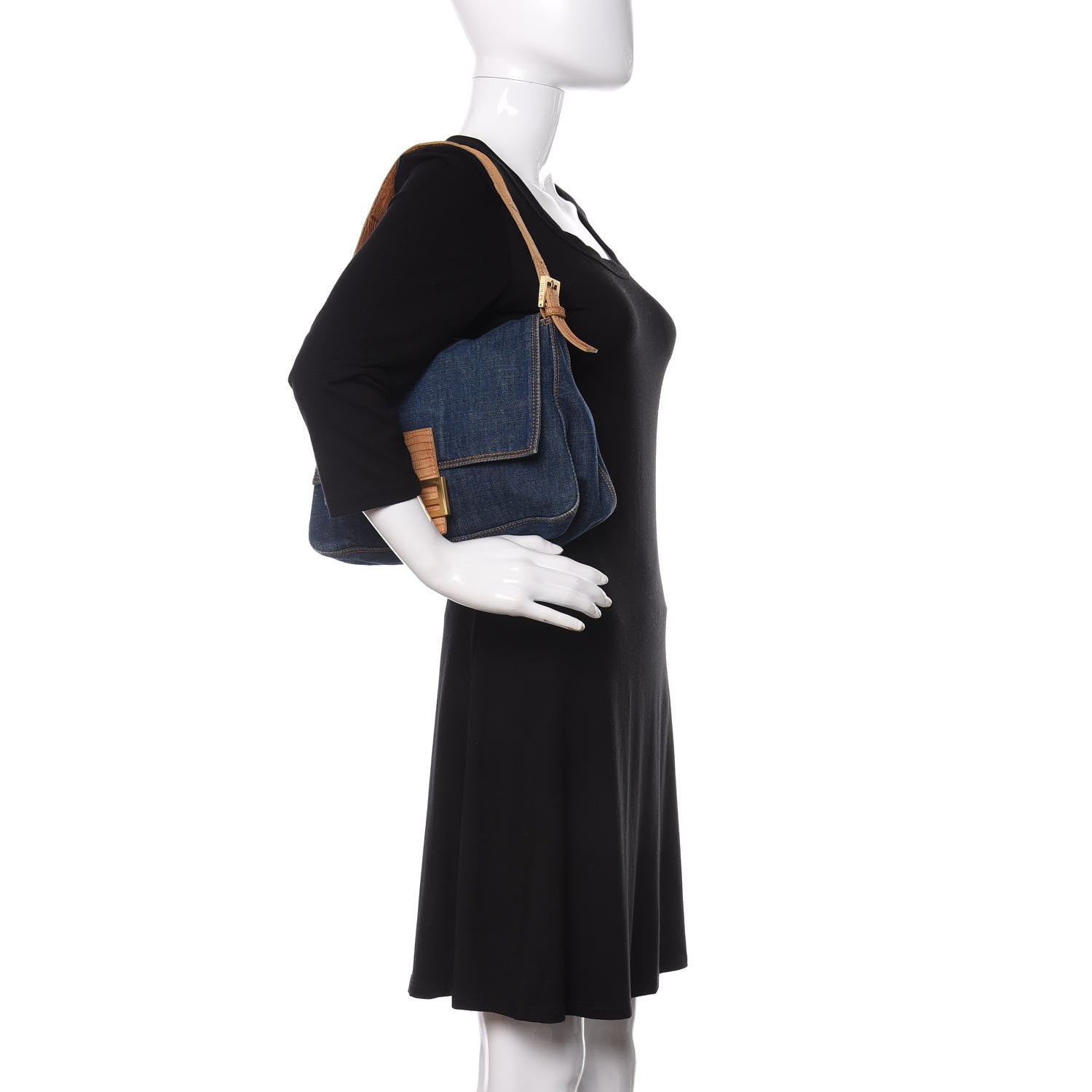 Fendi Denim Lizard Mama Baguette Blue 2 of 10