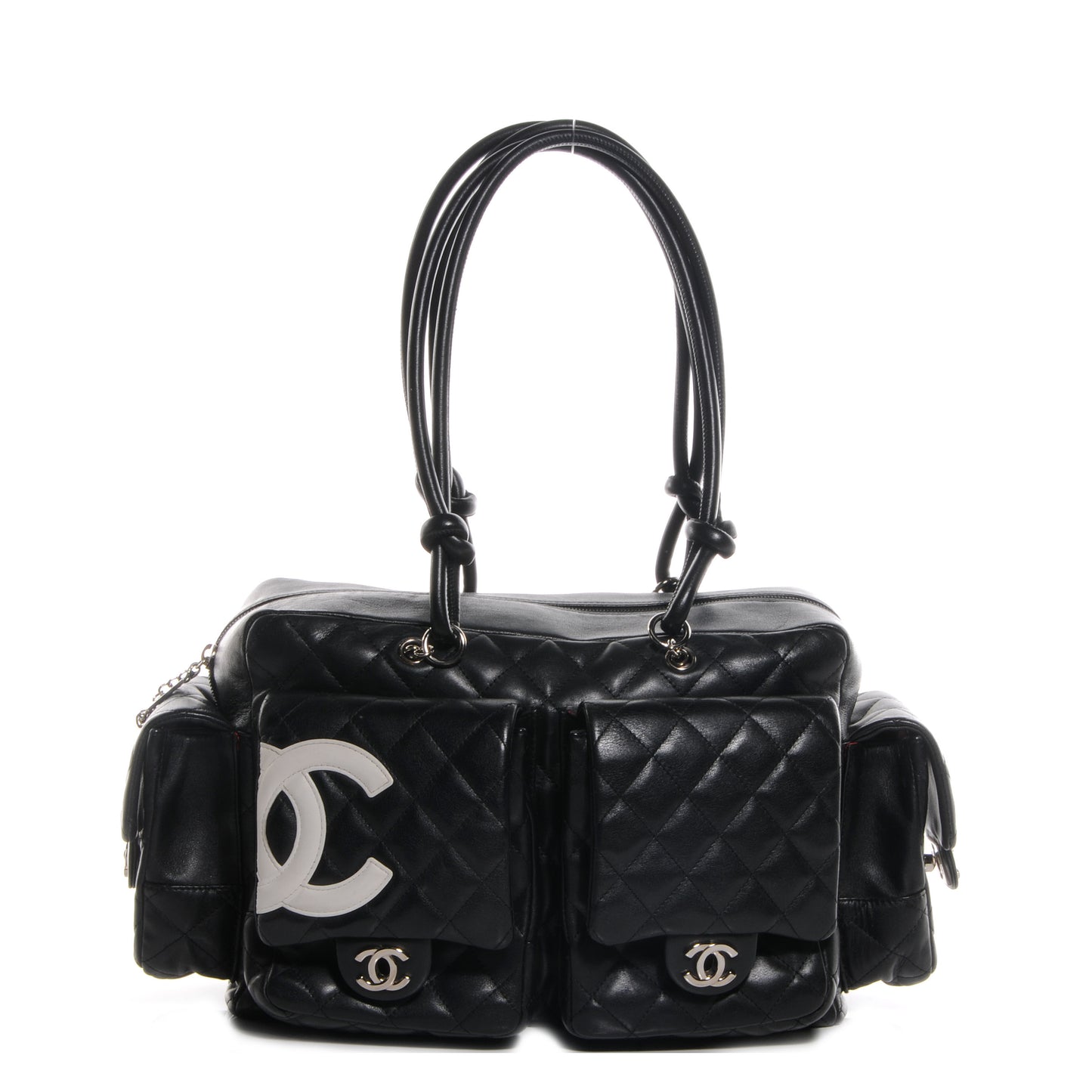 Calfskin Quilted Large Cambon Multipocket Reporter Black White