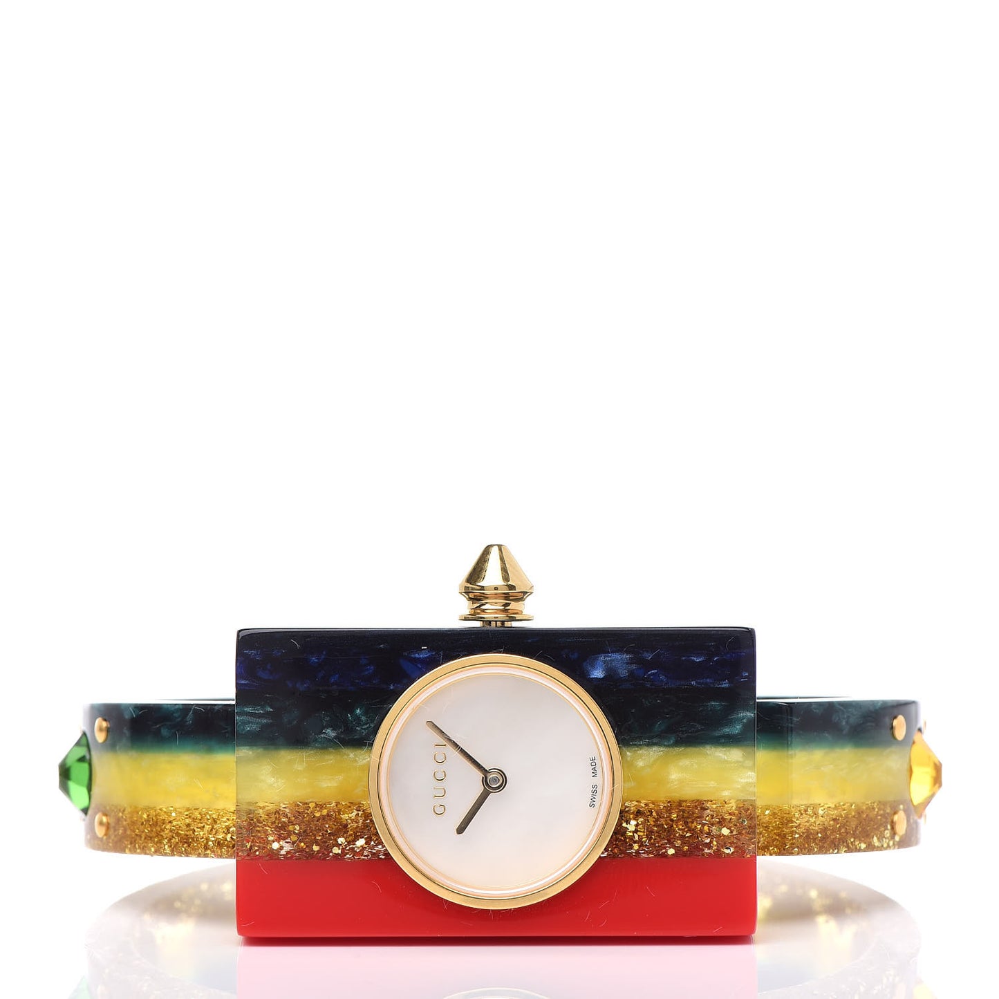 Stainless Steel Plexiglass Mother of Pearl 24mm Rainbow Quartz Watch