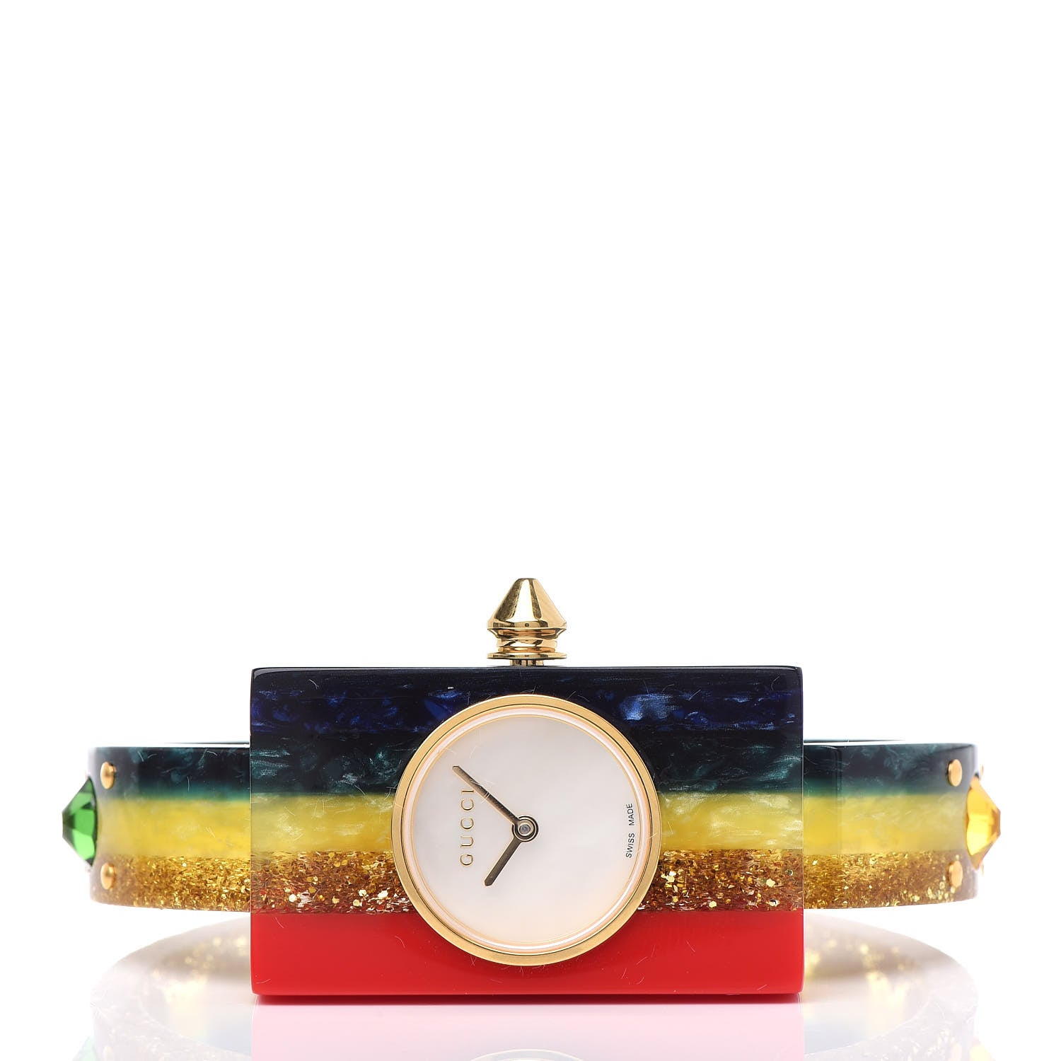 Gucci Stainless Steel Plexiglass Mother of Pearl 24mm Rainbow Quartz Watch 3 of 6